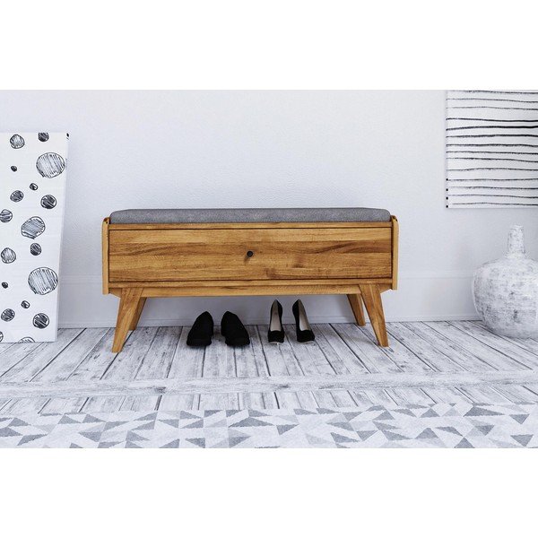 Bancă cu spațiu de depozitare din lemn de stejar cu șezut gri deschis Retro - The Beds-image-3