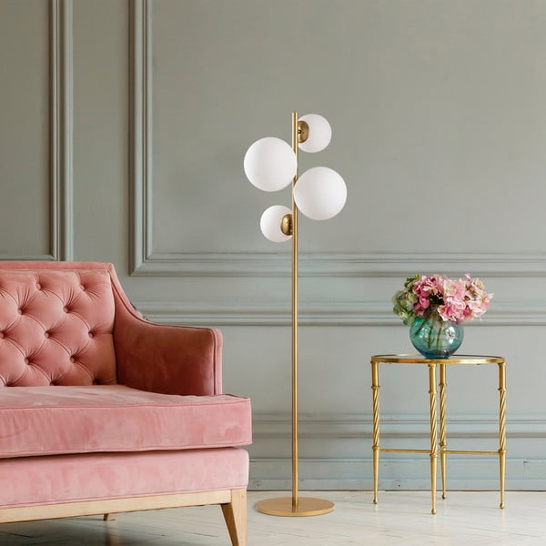 Lampadar alb/alămiu cu abajur din sticlă (înălțime 162 cm) Fazli – Opviq lights-image-3