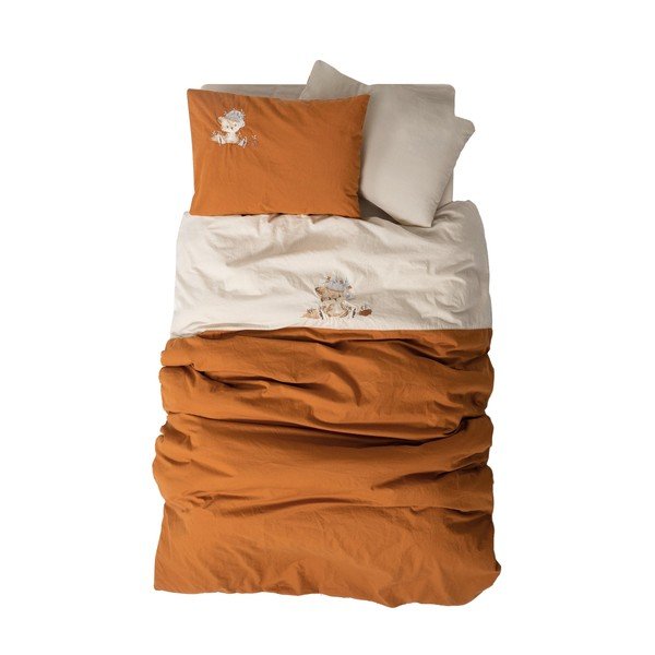 Lenjerie de pat pentru copii portocalie-bej din bumbac pentru pătuț, cu cearceaf inclus, cu 4 piese 100x150 cm Clever – Mijolnir