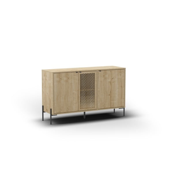 Comodă în culoare naturală joasă cu aspect de lemn de stejar 120x80 cm Inca – Marckeric-image-2