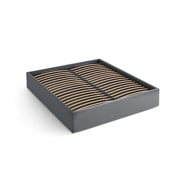 Pat matrimonial gri tapițat cu spațiu de depozitare/fără tăblie cu somieră 180x200 cm Susan – Micadoni 