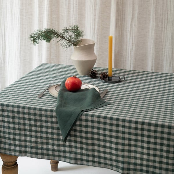 Față de masă din in 140x250 cm Forest Green Gingham – Linen Tales-image-4