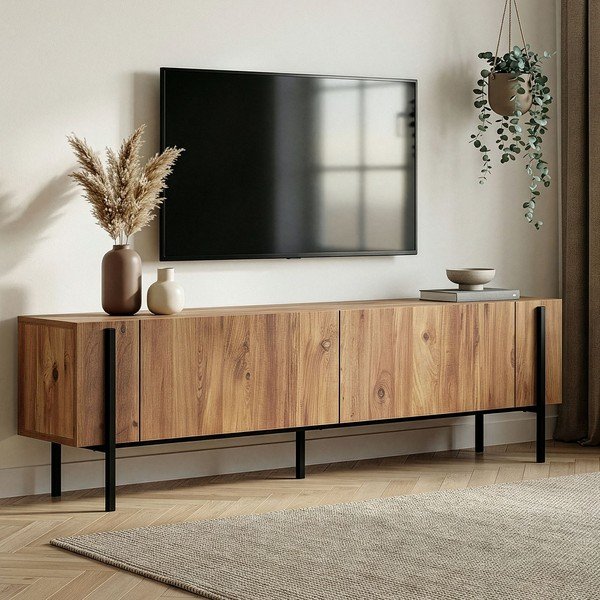Comodă TV în culoare naturală cu aspect de lemn de pin 180x45x30 cm Nexus – Kalune Design-image-2