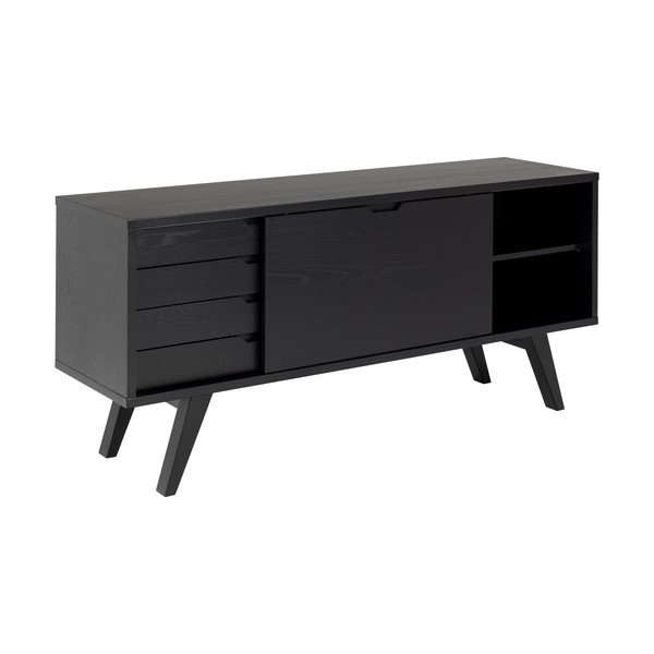 Comodă neagră joasă cu aspect de lemn de stejar cu ușă glisantă 160x72 cm A-Line – Actona-image-4