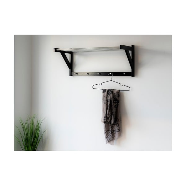 Cuier de perete negru din lemn de plop cu raft Padova - House Nordic-image-4