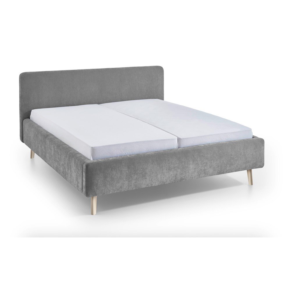 Pat matrimonial gri tapițat cu somieră 160x200 cm Mattis – Meise Möbel