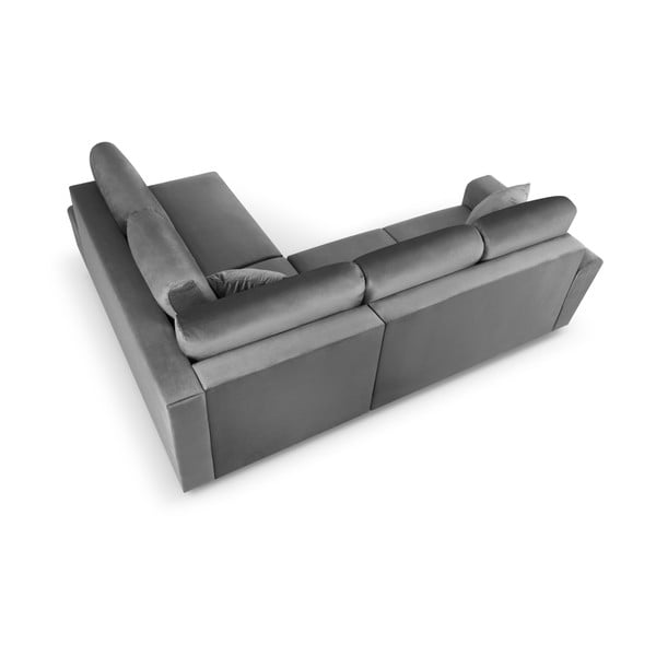 Colțar gri deschis extensibil, cu spațiu de depozitare cu tapițerie din catifea (cu colț pe partea dreaptă, în formă de ”L”) Kyoto – Cosmopolitan Design-image-4