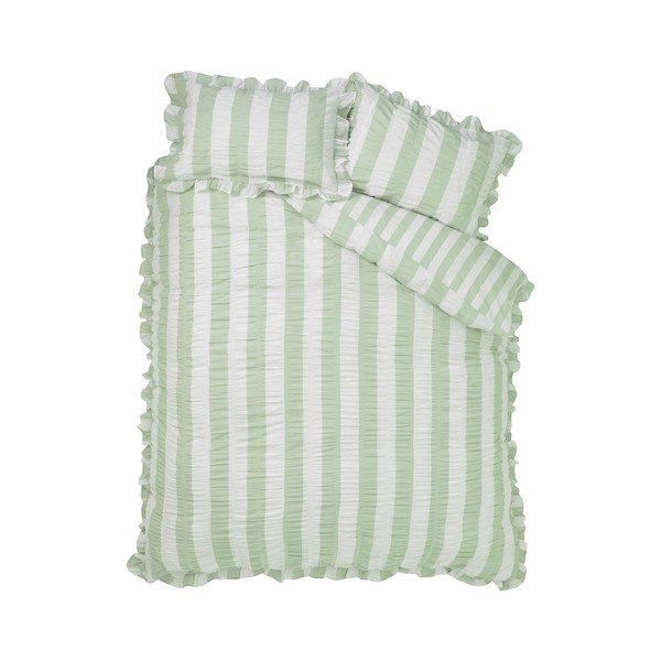 Lenjerie de pat verde pentru pat dublu cu 3 piese 200x200 cm Seersucker Frill Stripe – Catherine Lansfield