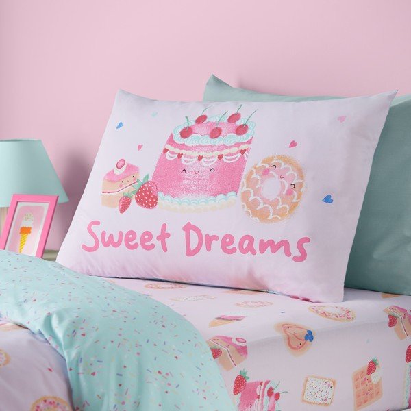 Cearceaf pentru copii roz pentru pat de o persoană cu elastic 90x190 cm Sweet Treats – Catherine Lansfield-image-2