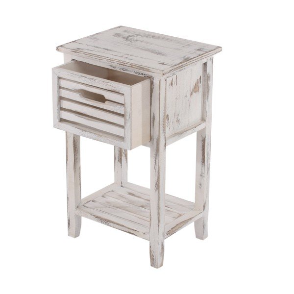 Noptieră din lemn Mendler Shabby, alb-image-2