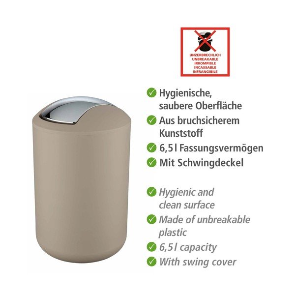 Coș de gunoi taupe din plastic 6,5 l Brasil – Wenko-image-3