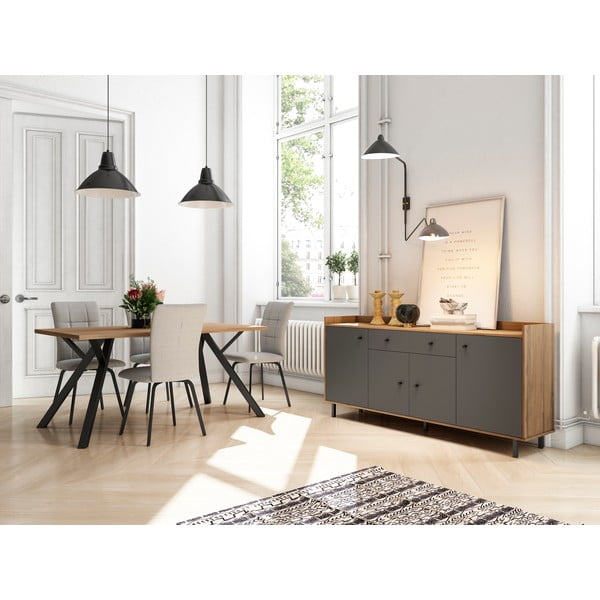 Comodă joasă gri cu aspect de nuc 180x84 cm Malta - Marckeric-image-1