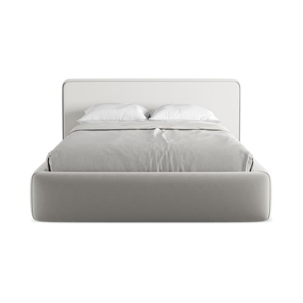 Pat matrimonial gri deschis tapițat cu spațiu de depozitare cu somieră 140x200 cm Kiana – Makamii-image-4