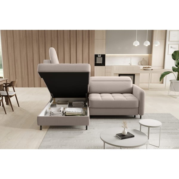 Colțar maro deschis extensibil/cu spațiu de depozitare cu tapițerie din catifea (cu colț pe partea stângă/în formă de ”L”) Barea – ELTAP-image-4