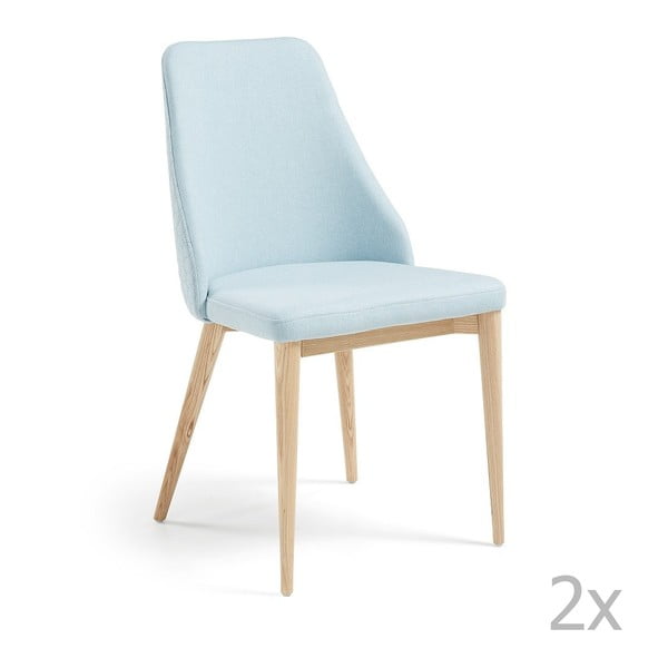 Set 2 scaune cu picioare de lemn La Forma Roxie, albastru deschis