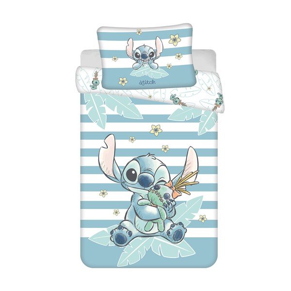 Lenjerie de pat pentru copii albastru-deschis din bumbac pentru pătuț 100x135 cm Lilo & Stitch "Tropical Hugs" – Jerry Fabrics