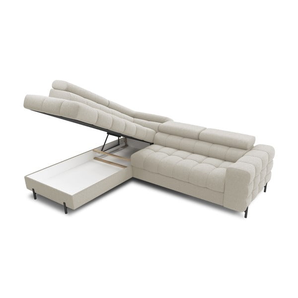 Colțar crem extensibil/cu spațiu de depozitare cu tapițerie din țesătură bouclé (cu colț pe partea stângă/în formă de ”L”) Ferucce – ELTAP-image-4