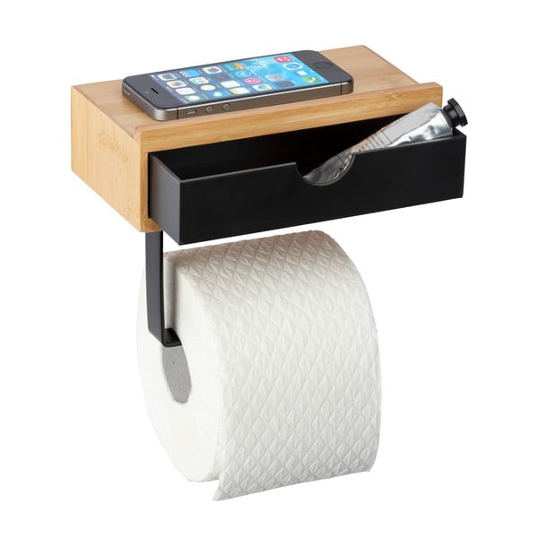 Suport din bambus pentru hârtia de toaletă Wenko, negru-image-2