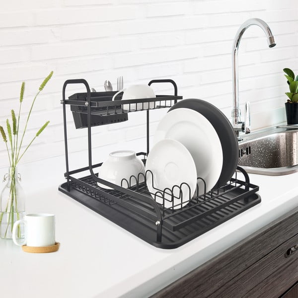 Scurgător de vase negru cu două nivele din metal 42,5x32 cm Radka – Orion-image-1