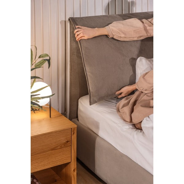 Pat matrimonial taupe tapițat cu spațiu de depozitare cu somieră 160x200 cm Thessa Pillow – Bonami Selection-image-3