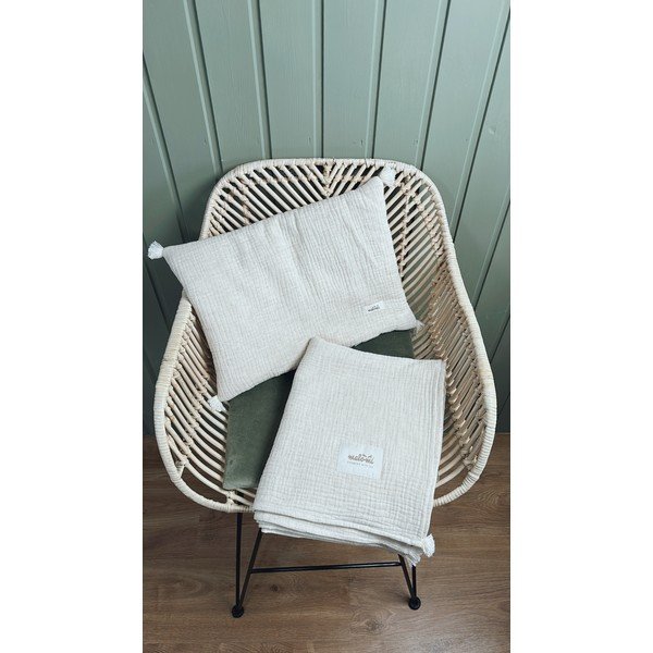 Set de pătură și pernă pentru copii crem din muselină 100x130 cm Muslin Linen – Malomi Kids-image-4