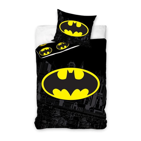 Lenjerie de pat din bumbac pentru copii CARBOTEX Batman Logo, 140 x 200 cm