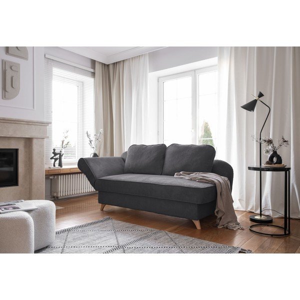 Șezlong gri cu tapițerie din catifea reiată  (cu colț pe partea stângă) Chic Charlotte – Miuform-image-1