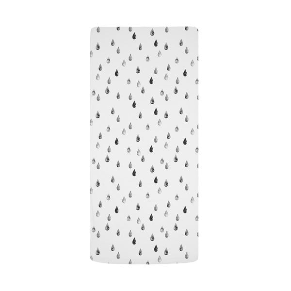 Cearceaf pentru copii alb-negru din bumbac satinat pentru pat de o persoană cu elastic 90x200 cm Bunnies in the Rain – Butter Kings