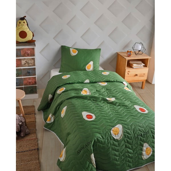 Cuvertură de pat cu față de pernă pentru copii Mijolnir Avocado, 160 x 220 cm