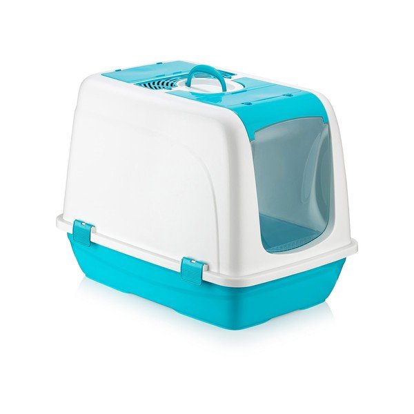 Litieră pentru pisici Petpetite, alb-albastru