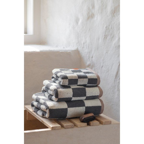 Prosop gri antracit/bej din bumbac organic din frotir 70x133 cm Retro – Mette Ditmer Denmark-image-2