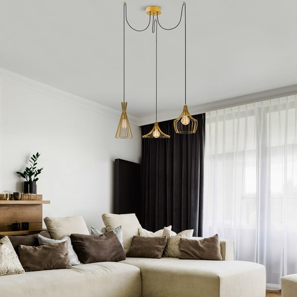 Lustră aurie cu abajur din metal Mezopotamya – Opviq lights-image-1