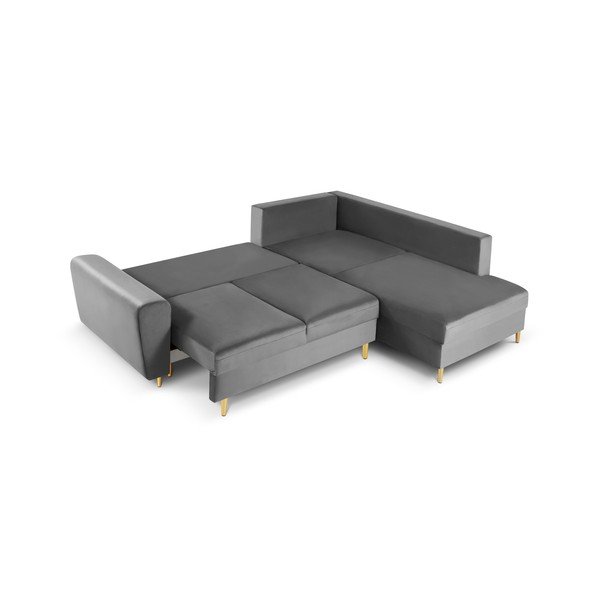 Colțar gri deschis extensibil, cu spațiu de depozitare cu tapițerie din catifea (cu colț pe partea dreaptă, în formă de ”L”) Kyoto – Cosmopolitan Design-image-2