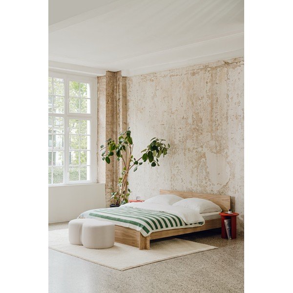 Pat matrimonial în culoare naturală din  placă aglomerată de lemn/din  placaj cu aspect de lemn de stejar cu somieră 160x200 cm Valt – noo.ma-image-3