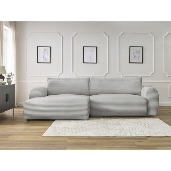 Colțar gri deschis extensibil cu tapițerie din catifea reiată  (cu colț pe partea stângă ) Lucien – Bobochic Paris-image-1