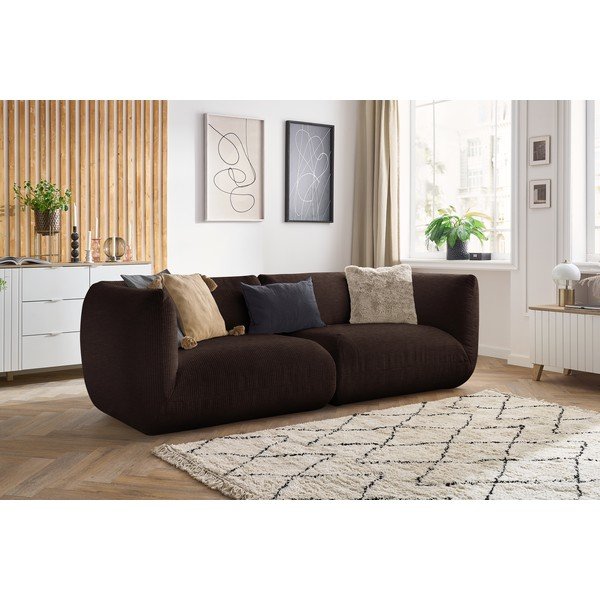 Canapea maro închis cu tapițerie din catifea reiată  260 cm Lecomte – Bobochic Paris-image-1