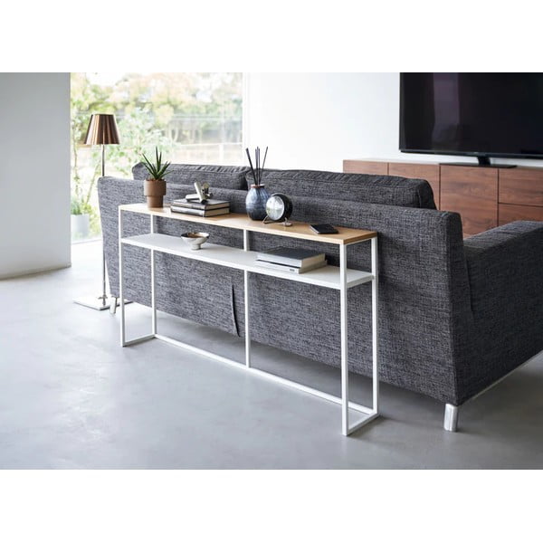 Masă consolă albă/maro deschis cu aspect de lemn de frasin 20,5x126 cm Tower – YAMAZAKI-image-1