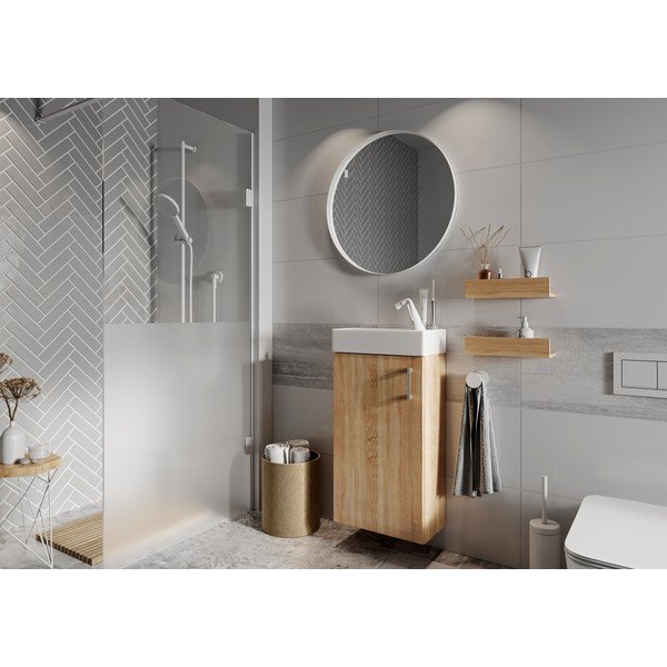 Dulap cu chiuvetă fără baterie suspendat cu aspect de lemn de stejar 40x79 cm Oia – STOLKAR-image-1