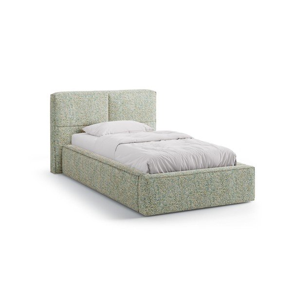 Pat verde tapițat cu spațiu de depozitare cu somieră 90x200 cm Darren – Micadoni 