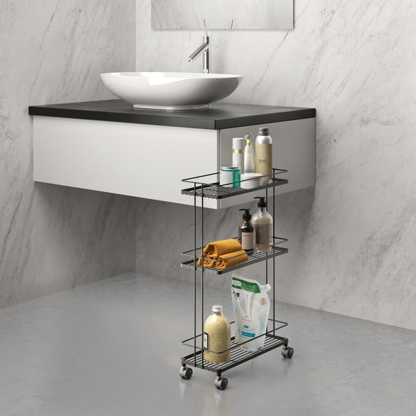Etajeră pe roți negru-mat din oțel 38x62x16 cm Lava – Metaltex-image-2
