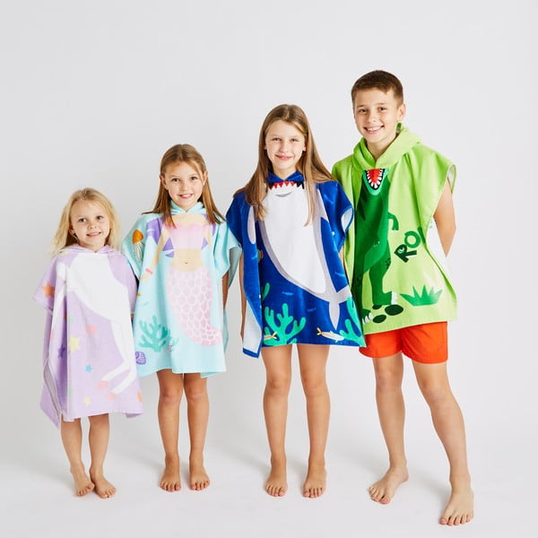 Poncho pentru copii albastru din bumbac Shark – Catherine Lansfield-image-4