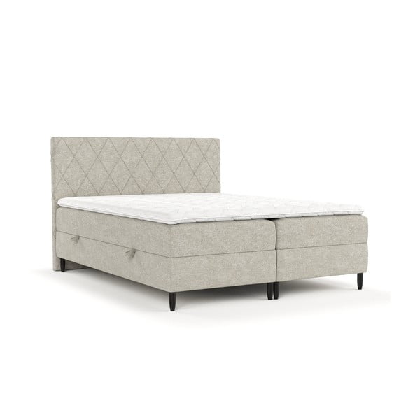 Pat boxspring gri/bej cu spațiu de depozitare 200x200 cm Gwen – Maison de Rêve