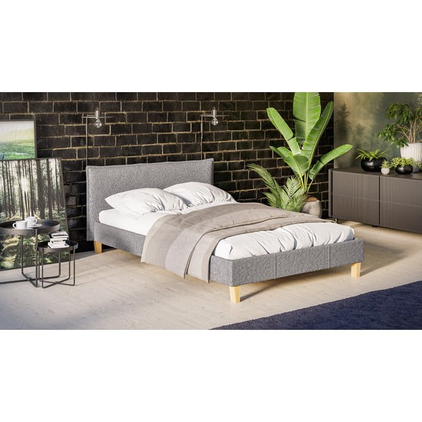 Pat matrimonial gri cu tăblie și  somieră 140x200 cm Tina – Ropez-image-2