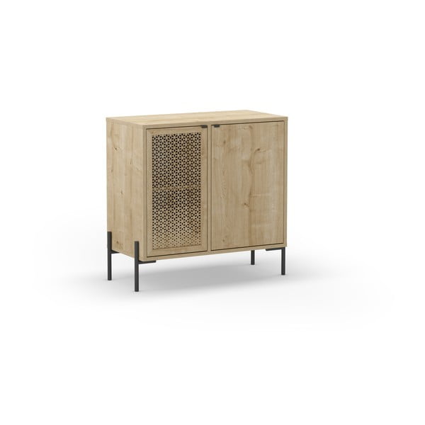 Comodă în culoare naturală joasă cu aspect de lemn de stejar 80x80 cm Inca – Marckeric-image-2