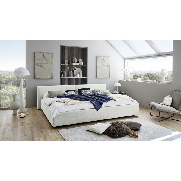 Pat matrimonial alb tapițat cu spațiu de depozitare cu somieră 200x240 cm Cube – Meise Möbel-image-1