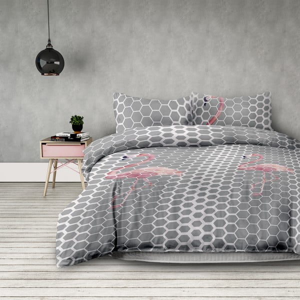 Lenjerie de pat gri  din microfibră pentru pat dublu 200x220 cm Flamingo – AmeliaHome