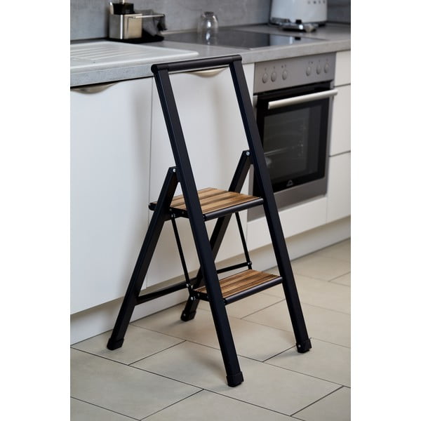 Scară pliabilă cu înveliș antiderapant din aluminiu Wenko Stepladder II, negru-image-1