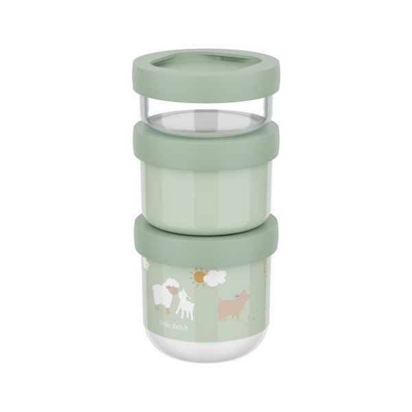 Cutii de gustări pentru copii verde-deschis 3 buc. din plastic Little Farm – Mepal
