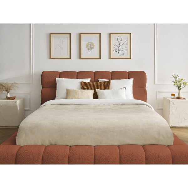Pat matrimonial portocaliu tapițat cu spațiu de depozitare cu somieră 160x200 cm Mont Blanc – Bobochic Paris-image-1