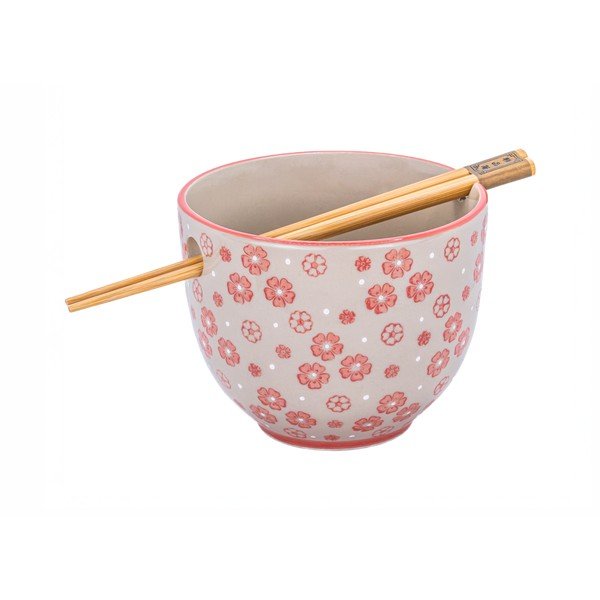 Bol mic roșu-gri din gresie 450 ml Cherry Blossom – Sass & Belle
